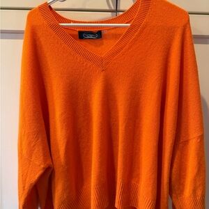 100% cashmere Magaschoni Vivid Orange V-Neck Sweater